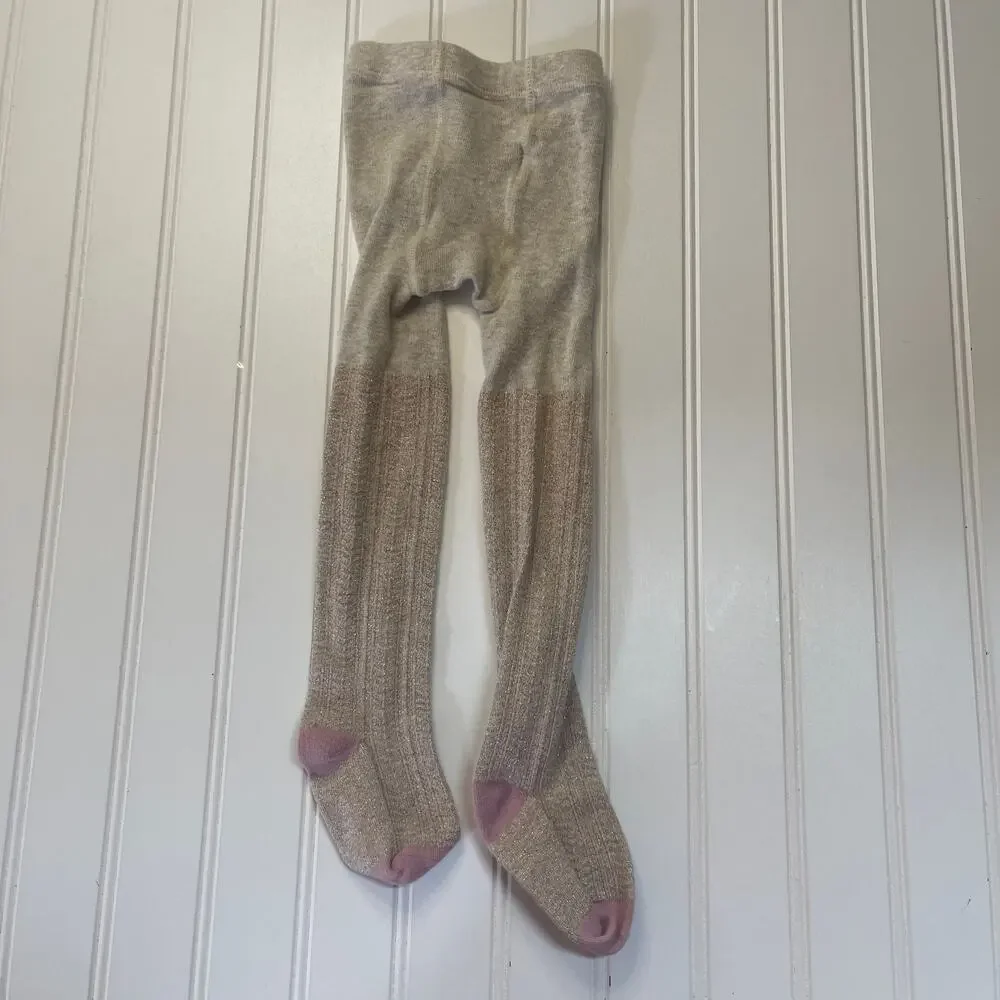 Mini Boden Cable Knit Shimmer Leggings Tights‎ Footies Baby Girls 6/12 Months